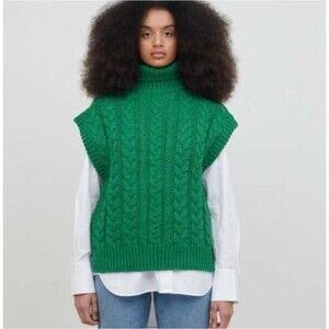Jakke Sade Sleeveless Chunky Cableknit Turtleneck Sweater Vest Size US 2